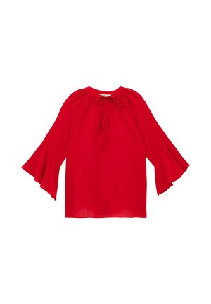 Rode blouse met lange mouwen, uitlopende manchetten en een gestrikte keyhole-halslijn van lichtgewicht stof.