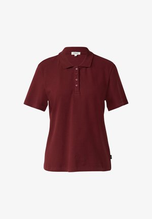 Bordeauxrood poloshirt met korte mouwen, kraag en vierknops plooi, met zichtbaar s.Oliver merklabel bij de hals.