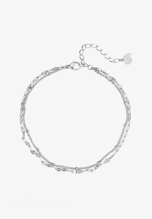 Zilveren armband met gelaagde kettingen met verschillende schakels, waaronder gladde, uitgerekte vormen en fijne, gestructureerde segmenten. Verstelbare clasp.