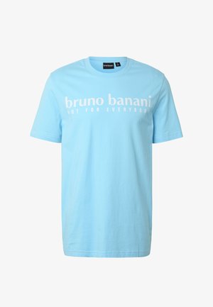 Hele sinine lühikeste varrukatega T-särk valge kirjaga "bruno banani NOT FOR EVERYBODY" rinnal ja ümmarguse kaelusega.