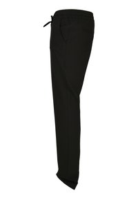 Zwarte joggerbroeken met een tailleband met trekkoord, zijzakken en een taps toelopend ontwerp, met een gladde stofstructuur.