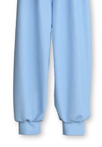 Lichtblauwe sweatpants met een zachte textuur, taps toelopende boorden en een elastische tailleband, ontworpen voor comfort en bewegingsgemak.