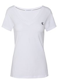 EMBROIDERY V NECK - Jednoduché tričko - bright white