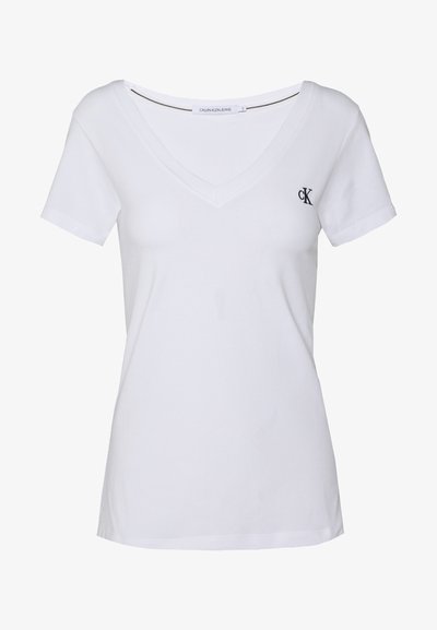 EMBROIDERY V NECK - T-shirt basique - bright white