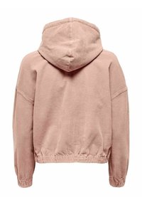 Veste à capuche en velours côtelé marron clair avec manches longues et ourlets élastiques, vue de dos sur fond blanc.