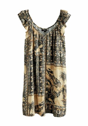 TALL FIT -V-NECK RUFFLE SLEEVE   - Robe de jour - soft brown and black tile print