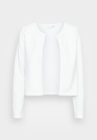 Cardigan bianco a maniche lunghe realizzato in tessuto testurizzato, con scollo tondo e design aperto senza chiusura.