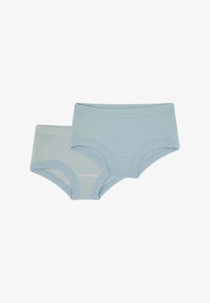 Set di biancheria intima in cotone azzurro chiaro, composto da un pezzo monocromatico e uno con sottili righe bianche, con una morbida cintura in vita e aperture rotonde per le gambe.