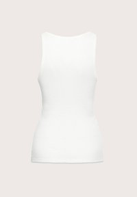 Biała bezrękawnik o gładkiej teksturze i okrągłym dekolcie. Zaprojektowany z dopasowanym krojem i bez widocznych akcentów.