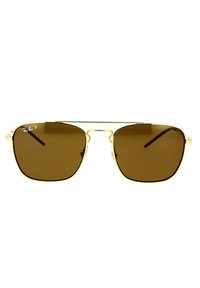 Occhiali da sole aviator in metallo dorato con ampie lenti marroni, dotati di un design a doppio ponte e dettagli in plastica trasparente sulle tempie.