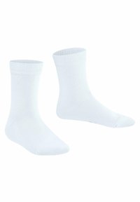 Weiße Baumwollsocken mit gerippten Bündchen, einer glatten Textur sowie verstärkten Zehen- und Fersenbereichen. Klassisches knöchellanges Design, das sich für den täglichen Gebrauch eignet.