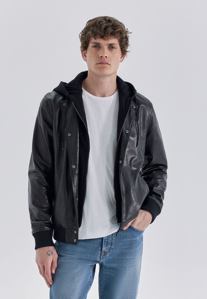 IKKS WITH REMOVABLE TRIM - Lederjacke - black