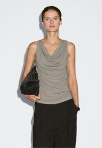 Massimo Dutti DRAPED NECKLINE - Top - khaki