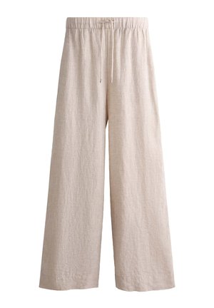 OYSHO LINEN WIDE STRAIGHT-LEG - Housut - beige