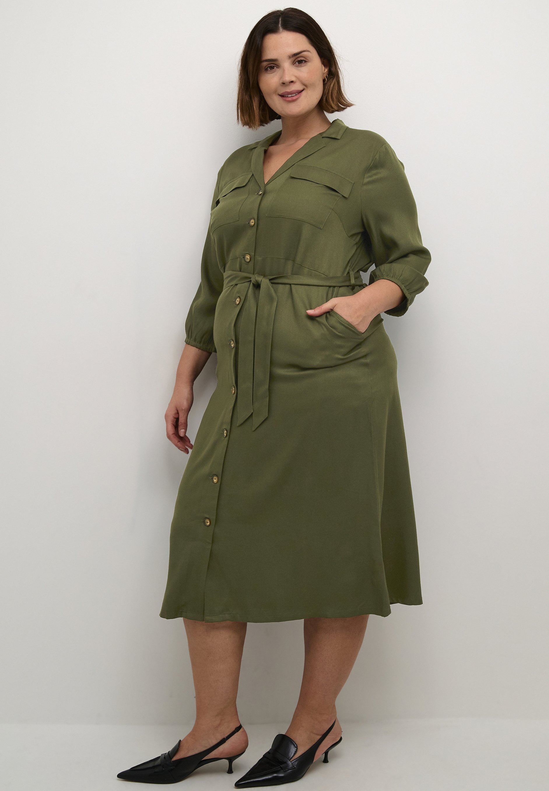Kaffe Curve KCNANNE - Shirt dress - forest night/green - Zalando.ie