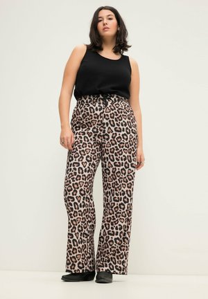 Studio Untold WIDE LEG HIGHWAIST LEOPRINT TEIL ELASTISCHE BUND - Pantaloni - camel