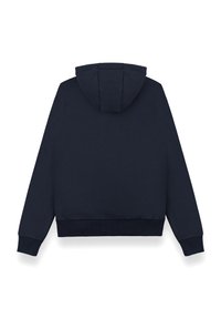 Felpa con cappuccio blu navy dal design semplice, maniche lunghe e polsini a costine. Realizzata in tessuto morbido con una texture spazzolata.