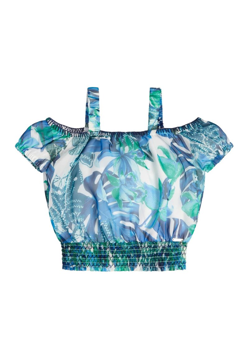 TOM TAILOR Mädchen Cropped Bluse - Allover-Print Mit Ballonärmeln