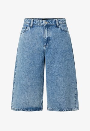 Denim shorts in light blue, featuring a wide-cut design, standard five-pocket styling, and a textured fabric with a faded finish.