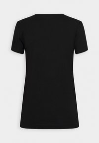 T-shirt noir à manches courtes et ajusté, présenté à plat de dos avec un col rond et un design uni.