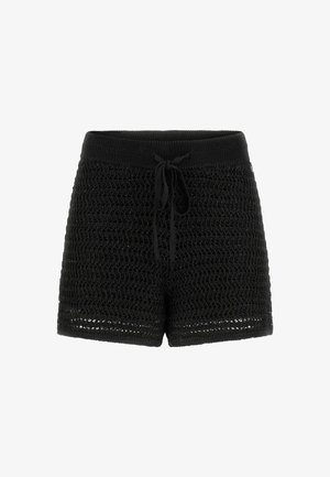 Svarta virkade shorts med dragsko i midjan, med ett öppet stickat mönster och en figurnära design för en avslappnad passform.