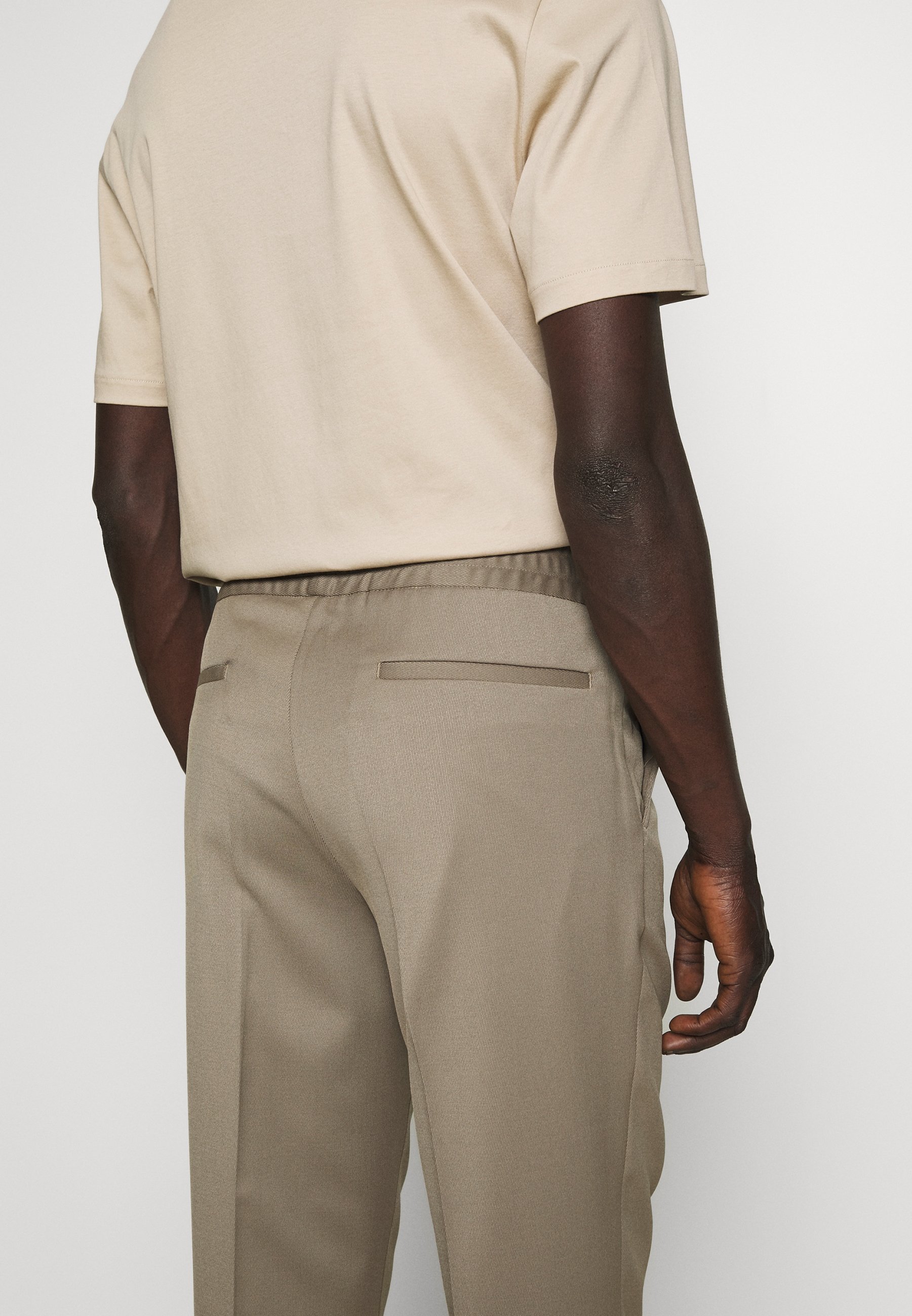 taupe cropped trousers