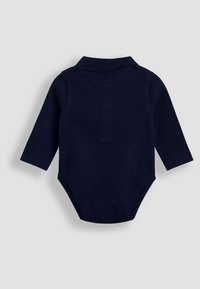 Tengerészkék, hosszú ujjú body, gallérral, puha tapintású, alsó részén patentgombokkal, egyszerű, egyszínű dizájnnal.