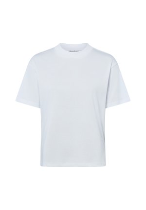 Schlichtes weißes T-Shirt mit kurzen Ärmeln und Rundhalsausschnitt, locker sitzend und ohne sichtbare Logos oder Designs.