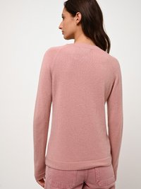 Maglione a maniche lunghe rosa chiaro realizzato in un morbido tessuto. Presenta un colletto a girocollo, orlo a coste e una leggera texture con maniche raglan.