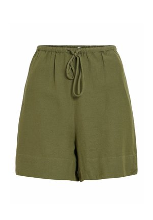Olijfgroene katoenen shorts met elastische tailleband en vooraan trekkoord, ontspannen pasvorm en rechte zoom.