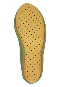 Einlage mit gelber, durchlochter Schaumoberfläche und grünen Kanten, entworfen für Atmungsaktivität und Dämpfung.