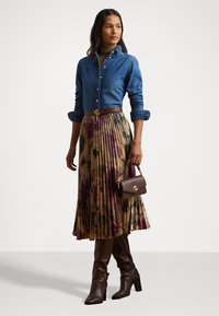Lauren Ralph Lauren FLORAL PLEATED SATIN CHARMEUSE SKIRT - Saia plissada - tan multi