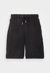 Svarta bomullsshorts med elastisk midja, snörning och snedställda sidsömmar. Slät textur, knälång design.