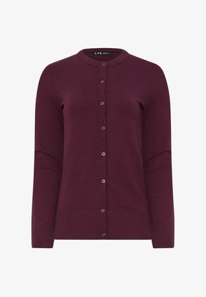 Crewneck-Knopfkarte in Pflaumenlila mit langen Ärmeln und gerippten Bündchen und Saum.