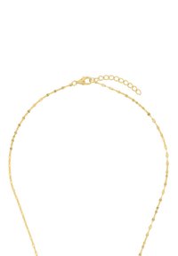 Collana in metallo color oro con un design a catena testurizzato e intrecciato. Presenta un gancio a scatto e una lunghezza regolabile grazie a una catena di estensione.