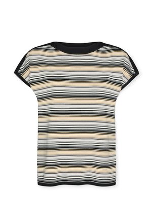 Kortærmet top med striber i creme, sort og beige. Har rund halsudskæring og en behagelig, løs pasform med blød tekstur.