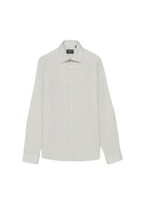 Jasnoszara, długosleeve'owa koszula wykonana z tkaniny tkanej. Posiada klasyczny kołnierzyk, zapinanie na guziki z przodu oraz subtelne logo na klatce piersiowej.