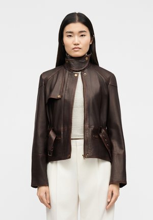 BELTED FUNNEL BIKER - Bőrdzseki - vintage brown