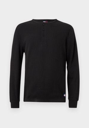 Tommy Jeans WAFFLE KNIT LONG SLEEVE HENLEY T-SHIRT - T-shirt à manches longues - black
