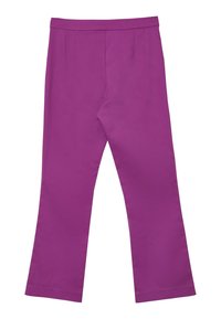 Pantaloni viola realizzati in un tessuto morbido, con una silhouette a gamba dritta e due pieghe anteriori. Nessun hardware visibile né motivi, con un finitura pulita.