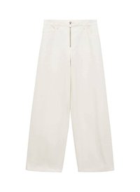 Široké nohavice z off-white bavlnenej látky. Přední zips a dva bočné vrecká. Hladká textura a uvoľnený strih.