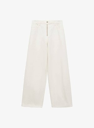 Videbukser i off-white bomuldsstof. Har en frontlynlås og to sidelommer. Glat tekstur og afslappet pasform.