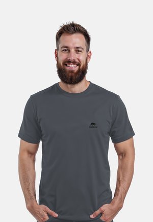 Gray short-sleeve t-shirt made of a soft material, featuring a small black bear logo and "FORBESG" text on the left chest.