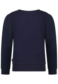 Felpa a maniche lunghe blu navy con polsini e orlo a costine, vista da dietro su uno sfondo bianco