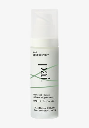 Paia Age Confidence Renewal Serum bottle with pump, labeled for NAD+ and TriPeptide, clinically proven for sensitive skin.