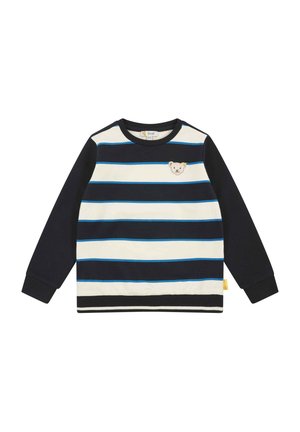 Langarm-Sweatshirt mit Marineblau-, Weiß- und Hellblau-Streifen. Verfügt über ein Bärendesign auf der Brust und gerippte Bündchen. Aus Baumwollmaterial.