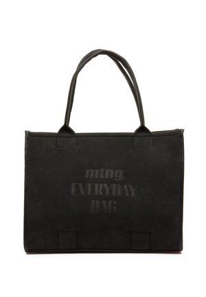 Bolsa tote rectangular negra con dos asas y texto en relieve "mtng. EVERYDAY BAG" en la parte delantera.