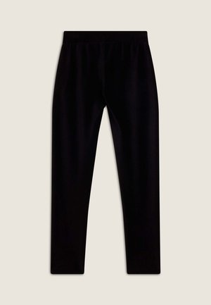 Pantaloni neri in tessuto morbido, con una vita elasticizzata, design dritto e senza motivi o dettagli hardware visibili.