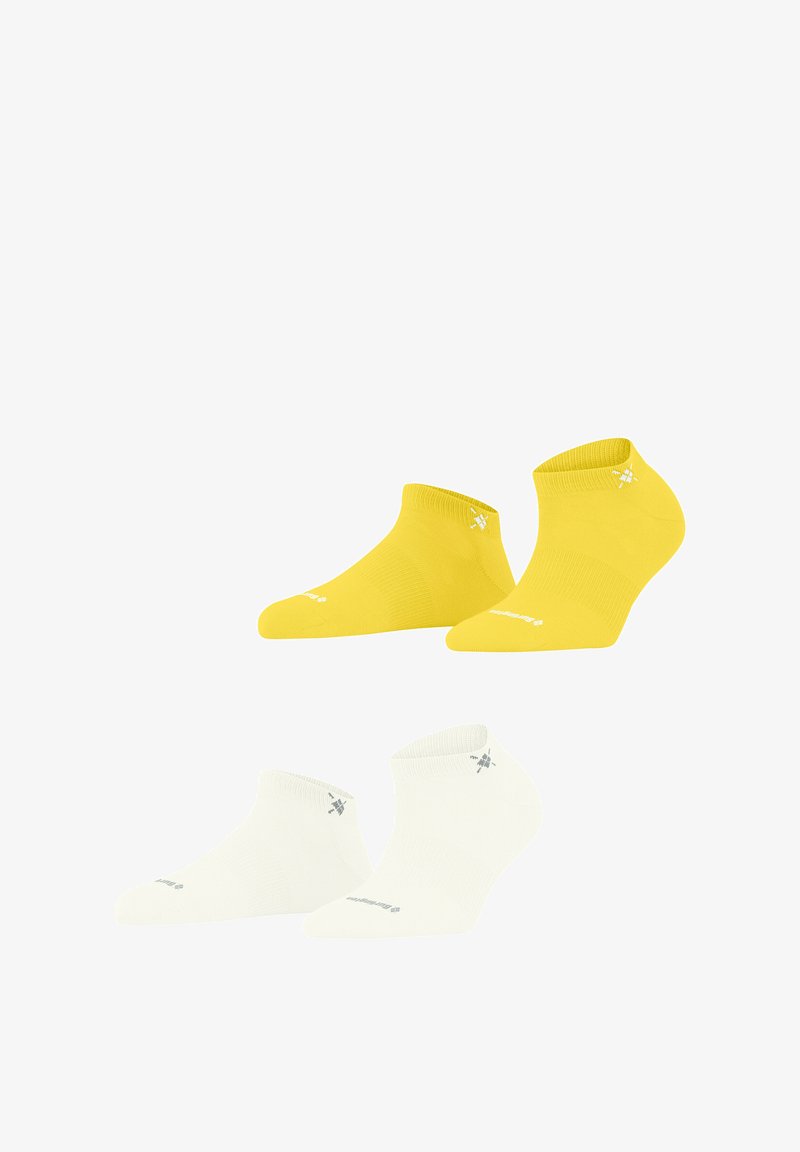 Deux paires de chaussettes courtes : une paire en jaune vif et une paire en blanc. Chaque paire présente un tissu texturé et un petit logo sur le côté.