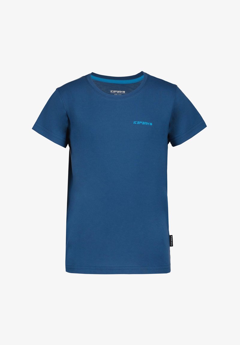 Ναυτικό μπλε βαμβακερό t-shirt με κοντά μανίκια, στρογγυλή λαιμόκοψη και μικρό ανοιχτό μπλε λογότυπο στο αριστερό στήθος. Λείος υφασμάτινος σκελετός, κανονική εφαρμογή.